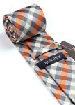 Men's Orange Grey Plaid Tie and Pocket Square Set