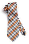 Men's Orange Grey Plaid Tie and Pocket Square Set