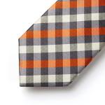 Men's Orange Grey Plaid Tie and Pocket Square Set