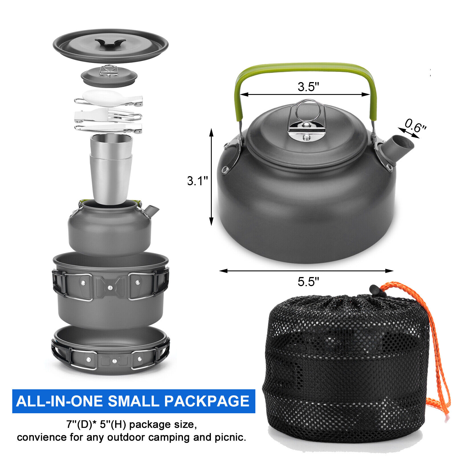 10pc Outdoor Camping Cookware Mess Kit Pot Pan Cup