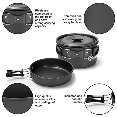 Odoland 15pcs Camping Cookware Mess Kit, Non-Stick Set