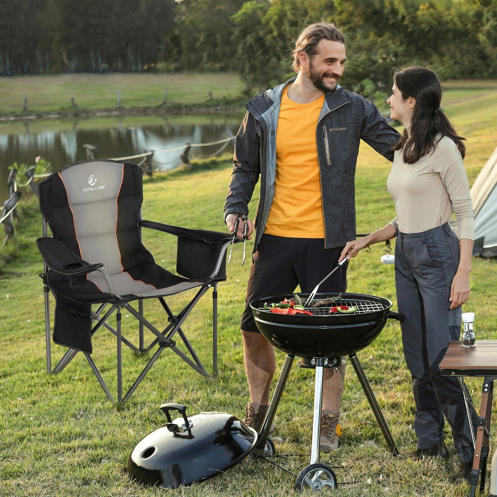 Alpha Camp Heavy Duty Folding Camping Chair with Cup Holder