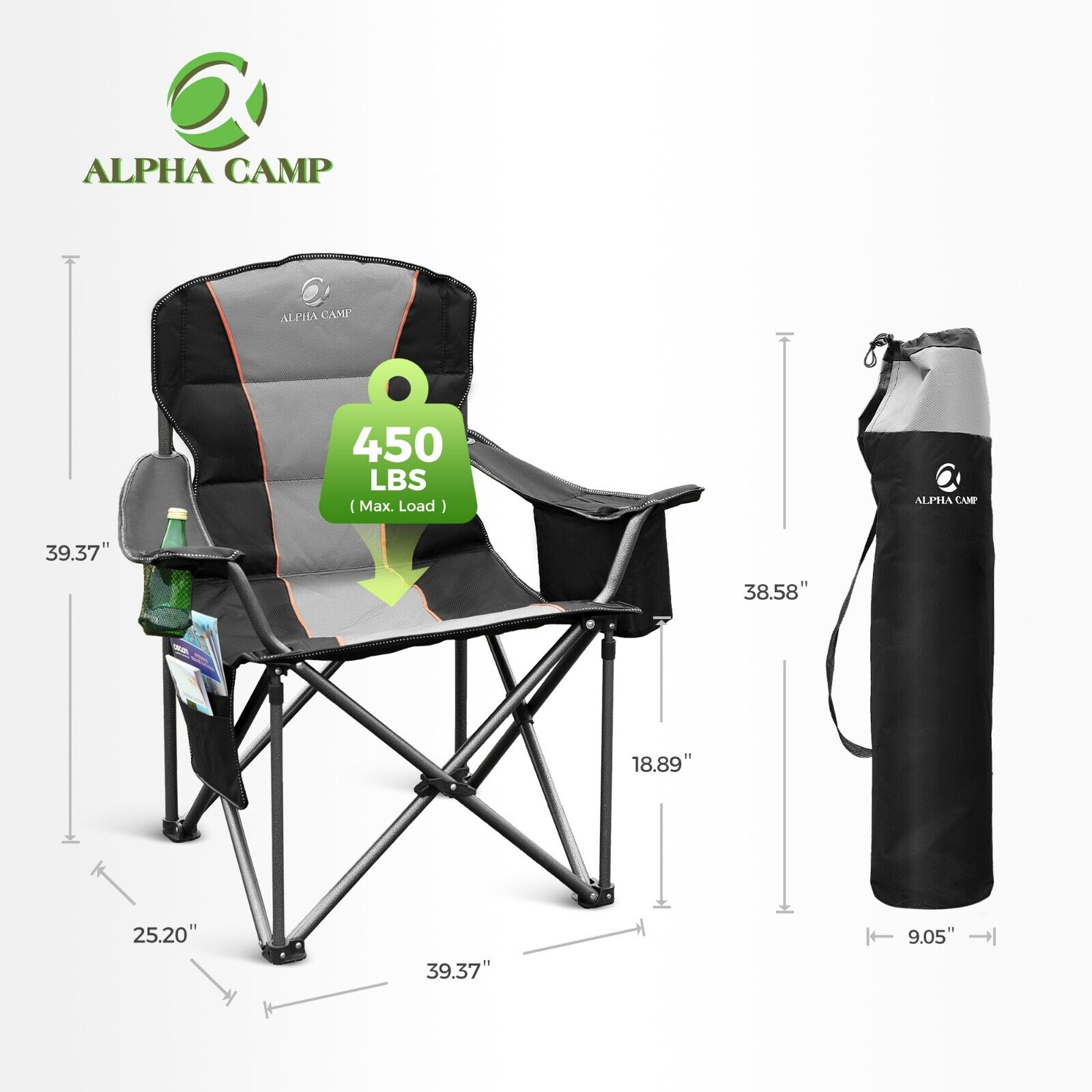 Alpha Camp Heavy Duty Folding Camping Chair with Cup Holder