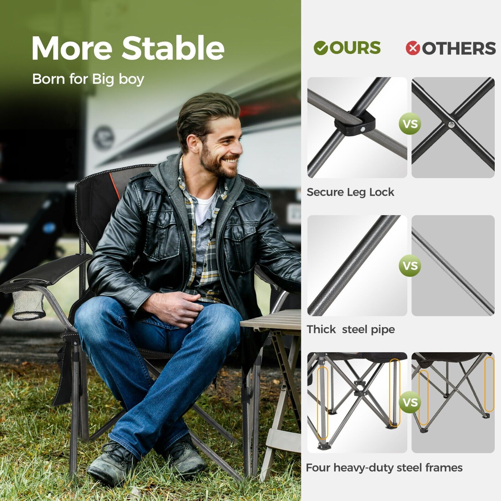 Alpha Camp Heavy Duty Folding Camping Chair with Cup Holder