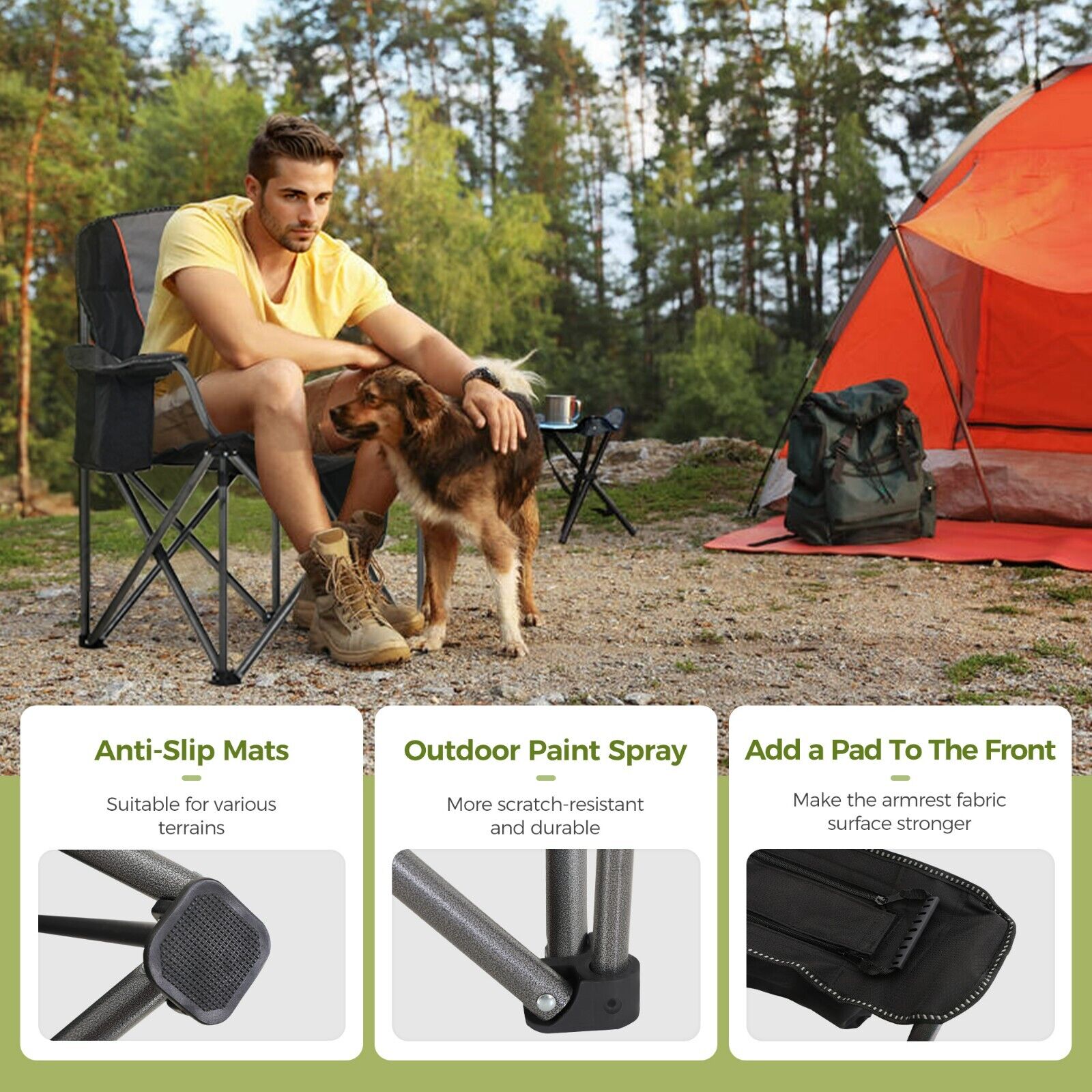 Alpha Camp Heavy Duty Folding Camping Chair with Cup Holder