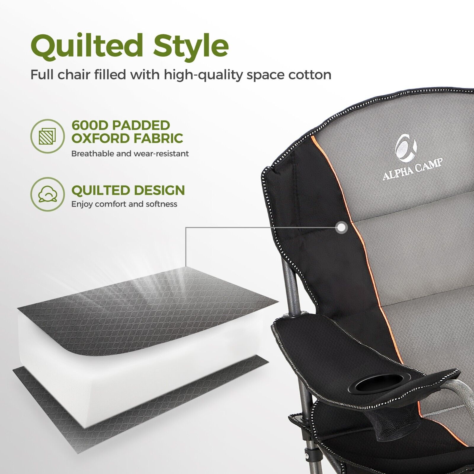 Alpha Camp Heavy Duty Folding Camping Chair with Cup Holder