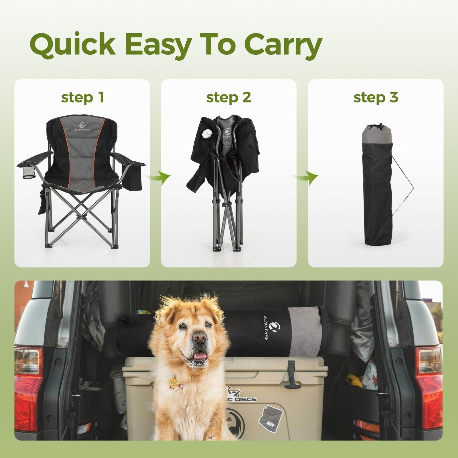 Alpha Camp Heavy Duty Folding Camping Chair with Cup Holder
