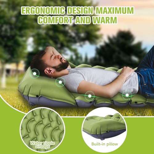 Ultralight Inflatable Sleeping Pad with Pillow & Built-in Pump
