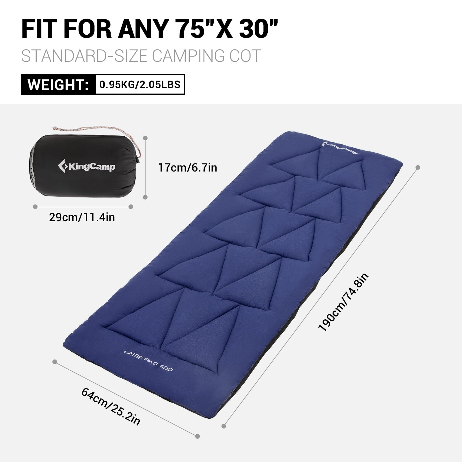 KingCamp Non-Slip Camping Sleeping Pad, Lightweight Navy, 74.8"L x 25.2"W