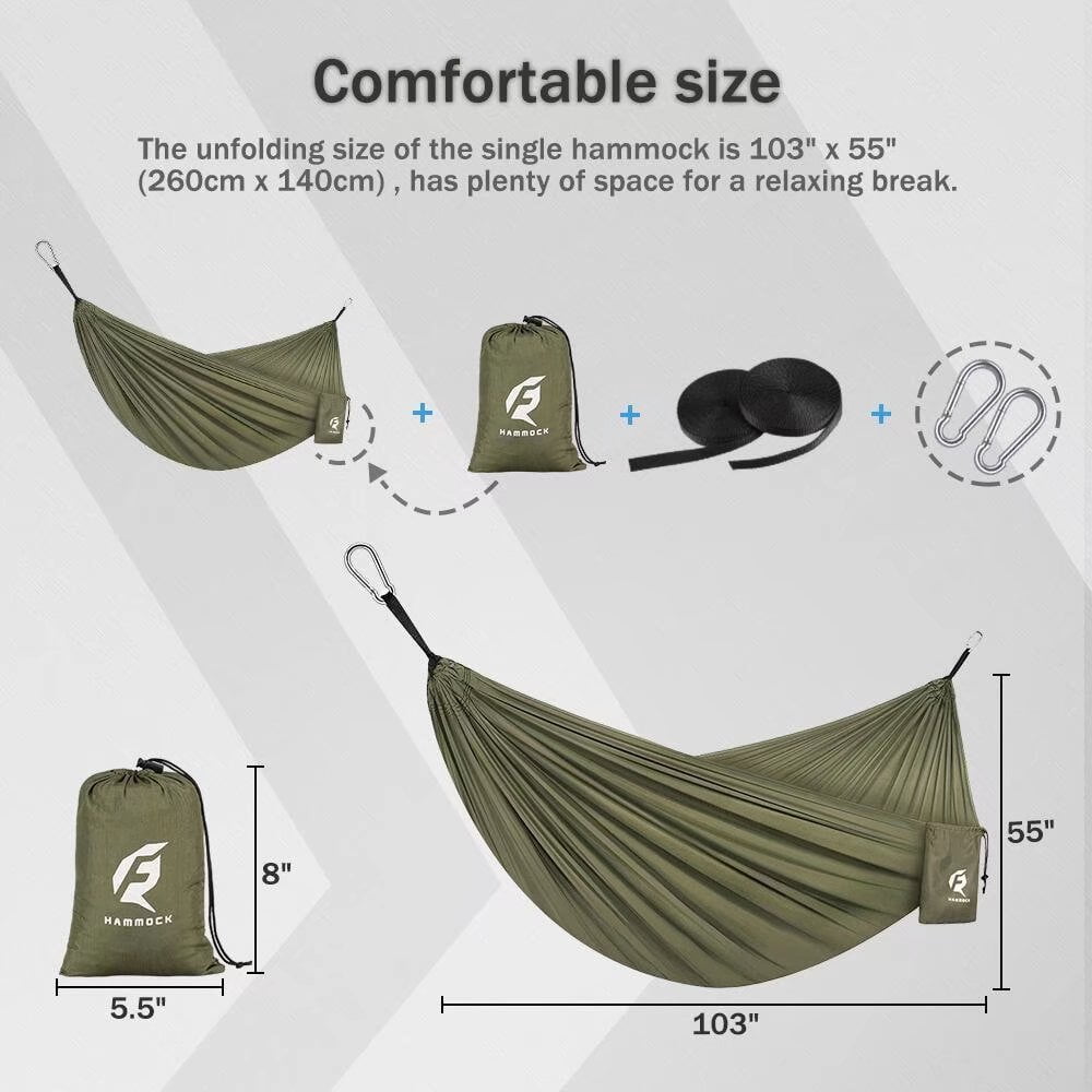 Green Lightweight Camping Hammock - Supports 400 lbs