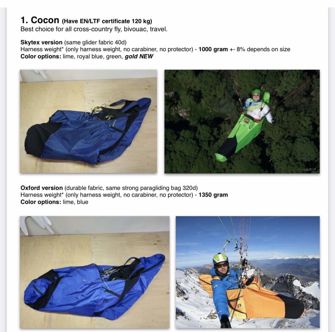 Lightweight Paragliding Harness Pod Cocoon for Hike and Fly