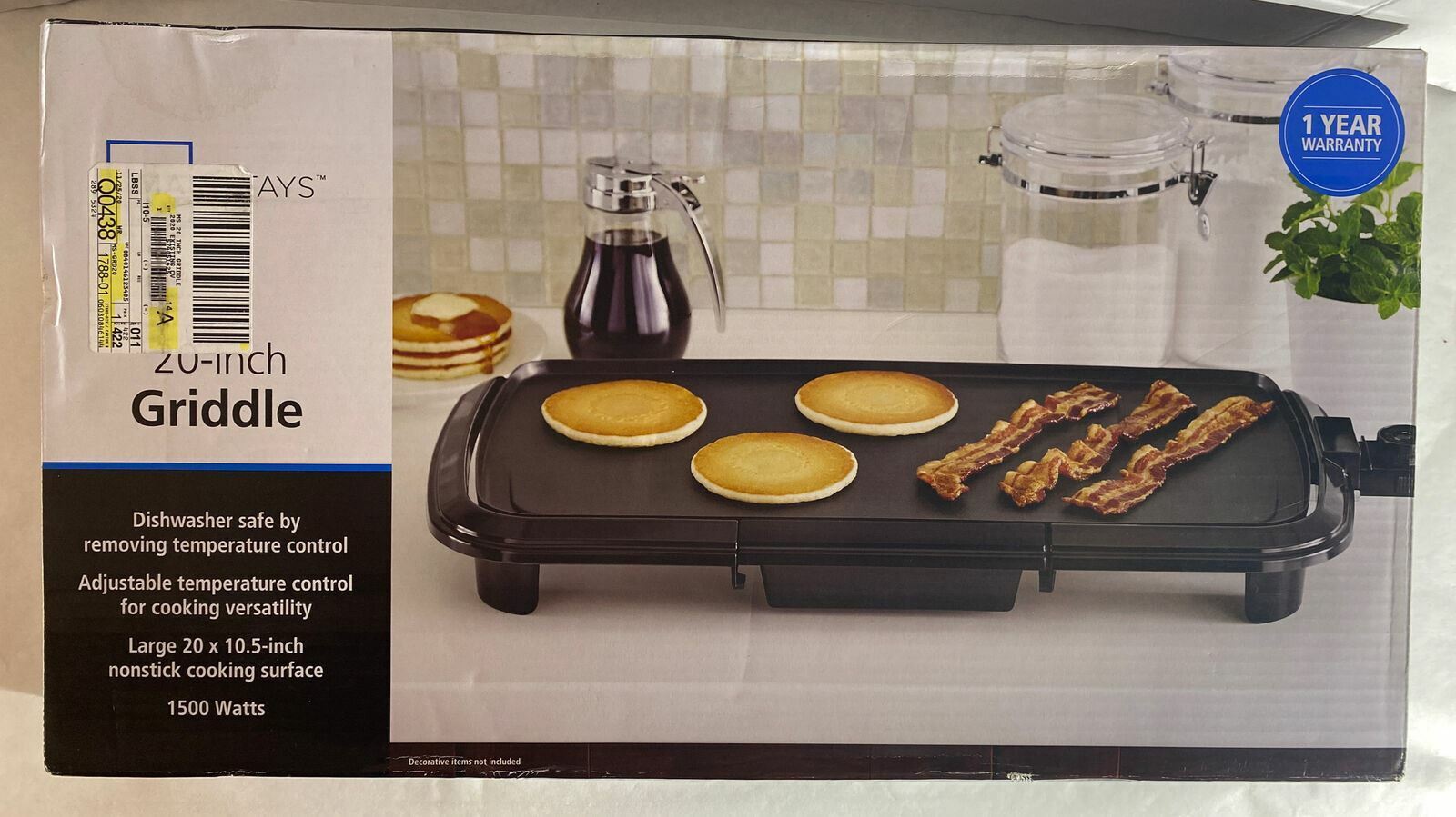 Mainstays Dishwasher-Safe 20" Black Griddle with Adjustable Temperature Control