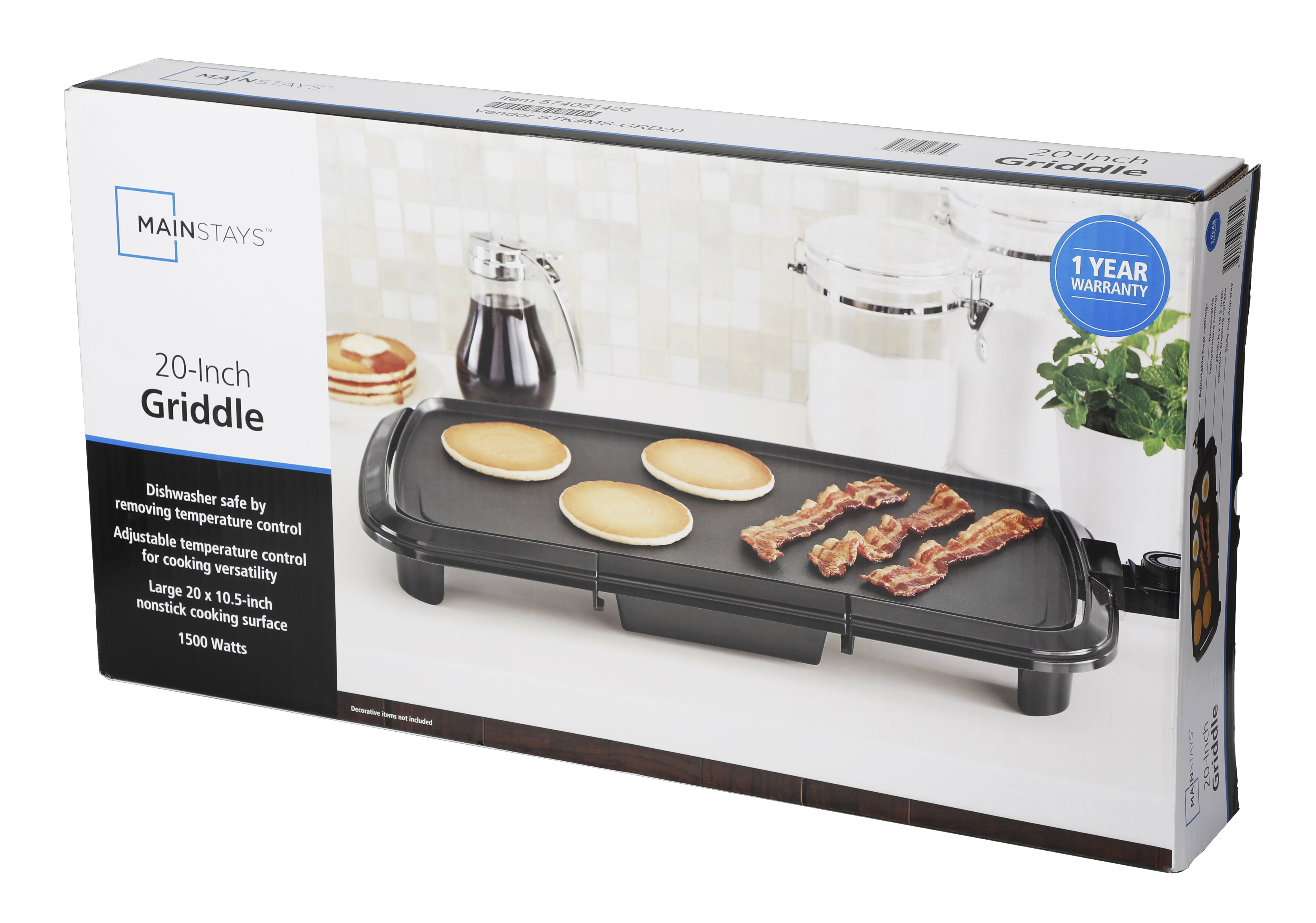 Mainstays Dishwasher-Safe 20" Black Griddle with Adjustable Temperature Control