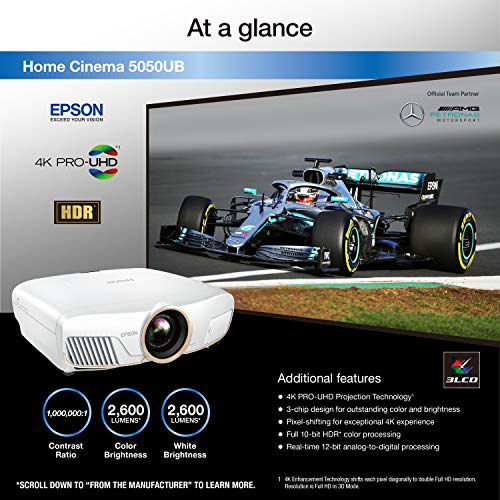 Epson 5050UB Home Cinema 4K 3-Chip Projector, HDR