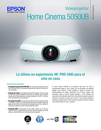 Epson 5050UB Home Cinema 4K 3-Chip Projector, HDR
