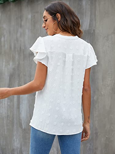 Blooming Jelly White Ruffle Sleeve V Neck Blouse