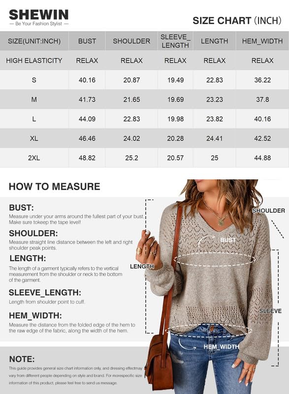 SHEWIN Spring Casual V Neck Sweater Brown Women