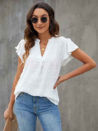 Blooming Jelly White Ruffle Sleeve V Neck Blouse