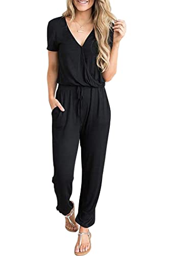 PRETTYGARDEN Women's Black V-Neck Jumpsuit Romper - XL
