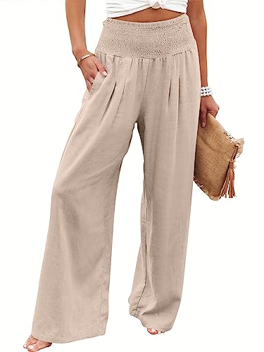 ANRABESS Women Linen Palazzo Pants Wide Leg Boho