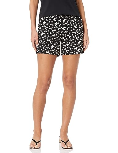 Amazon Essentials Women's Mid-Rise Slim-Fit Khaki Shorts, Black/White Floral