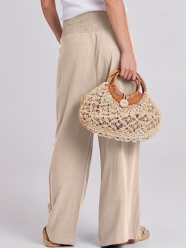 ANRABESS Women Linen Palazzo Pants Wide Leg Boho