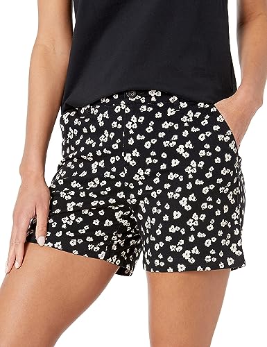 Amazon Essentials Women's Mid-Rise Slim-Fit Khaki Shorts, Black/White Floral