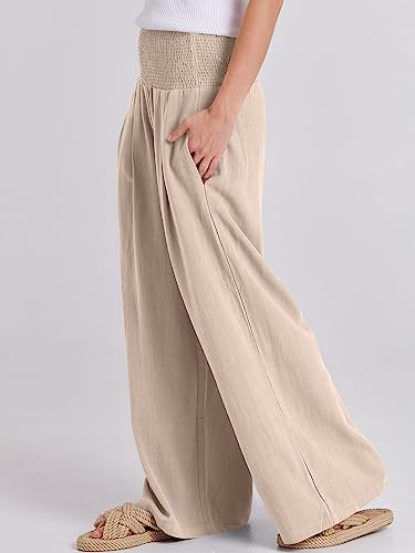 ANRABESS Women Linen Palazzo Pants Wide Leg Boho