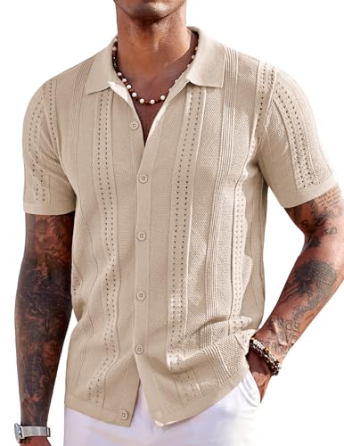 COOFANDY Men's Button Up Polo Shirt, Apricot, X-Large