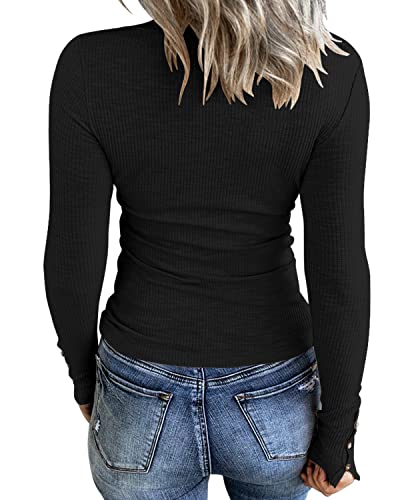 Women's Long Sleeve Ribbed Knit Henley T-Shirt