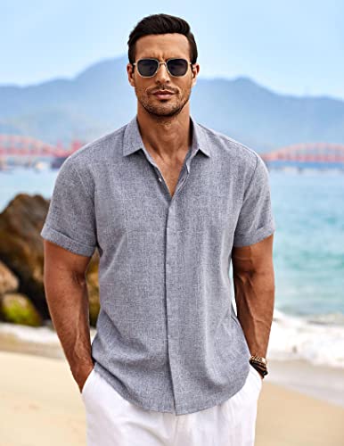 Men's Casual Button Down Linen Shirt Summer T-Shirt