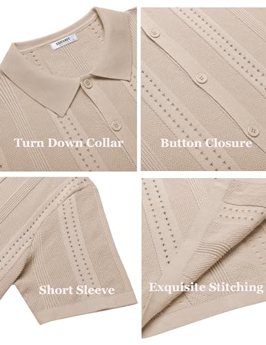 COOFANDY Men's Short Sleeve Knit Polo Shirt, Apricot