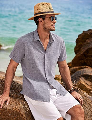 Men's Casual Button Down Linen Shirt Summer T-Shirt