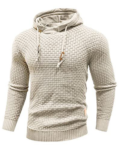 Zaitun Men's Khaki Hooded Knit Sweater Pullover