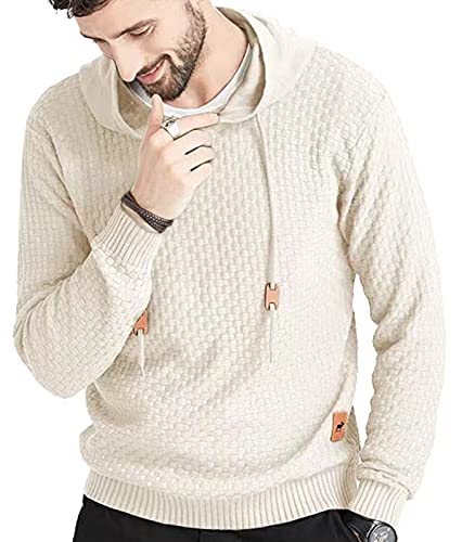 Zaitun Men's Khaki Hooded Knit Sweater Pullover