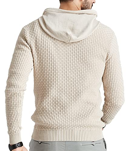 Zaitun Men's Khaki Hooded Knit Sweater Pullover