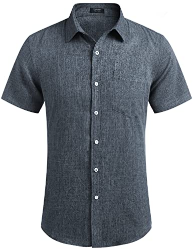 COOFANDY Men's Linen Button Down Short Sleeve Shirt