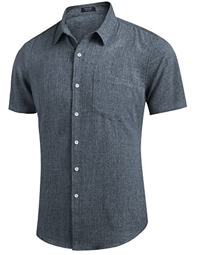 COOFANDY Men's Linen Button Down Short Sleeve Shirt