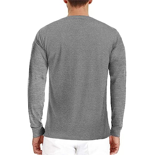 Lexiart Men's Long Sleeve Henley with Pocket