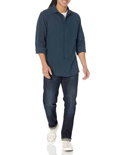 Men's Flannel Shirt in Washed Navy, Size X-Large