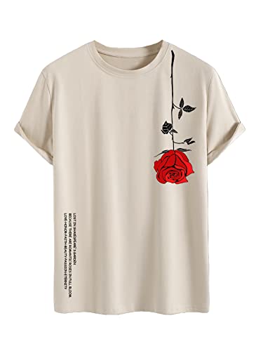 SOLY HUX Men's Vintage Floral Print Tee Shirt