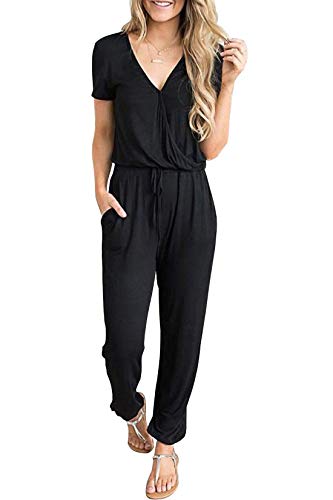 PRETTYGARDEN Women's Black V-Neck Jumpsuit Romper - XL