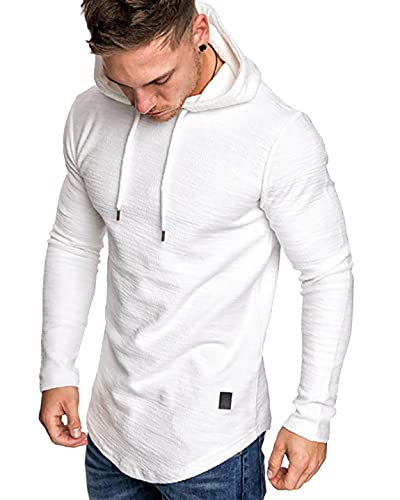 Lexiart Men's Athletic Hoodie Sweatshirt White Size L