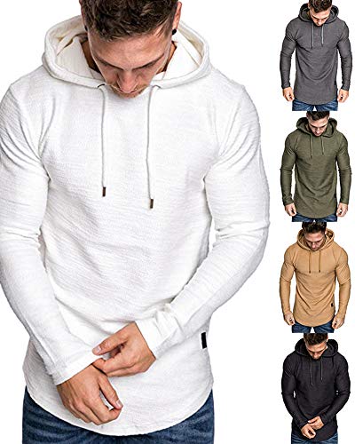 Lexiart Men's Athletic Hoodie Sweatshirt White Size L
