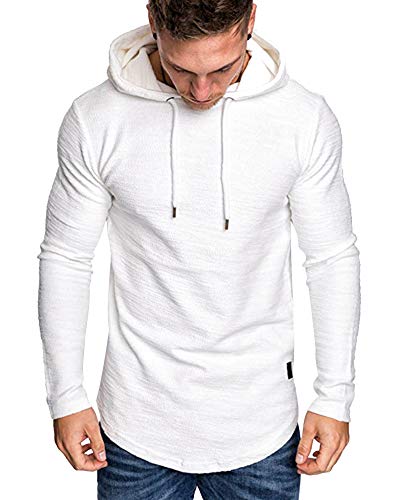 Lexiart Men's Athletic Hoodie Sweatshirt White Size L