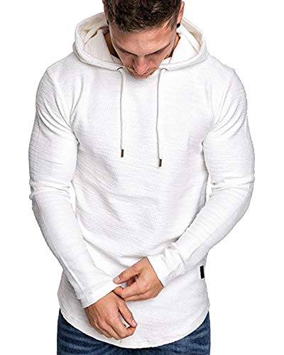 Lexiart Men's Athletic Hoodie Sweatshirt White Size L