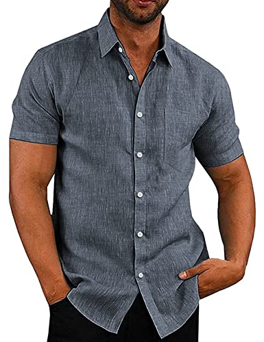 COOFANDY Men's Linen Button Down Short Sleeve Shirt