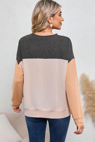 Dokotoo Womens Colorblock Crewneck Long Sleeve Pullover Top