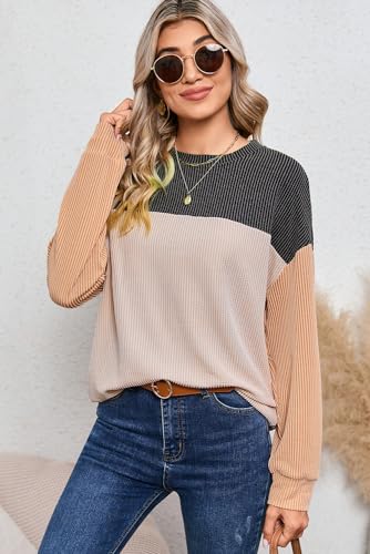 Dokotoo Womens Colorblock Crewneck Long Sleeve Pullover Top
