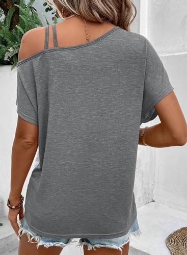 Dokotoo Women's Summer Cold Shoulder Gray T-Shirt, Large